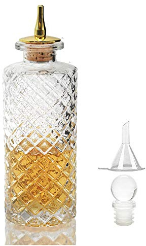 Suprobarware Bitters Bottle - Bottiglia Diamond Bitter per cocktail, 170 ml, bottiglia di vetro con top in lega di zinco, NKJP0001