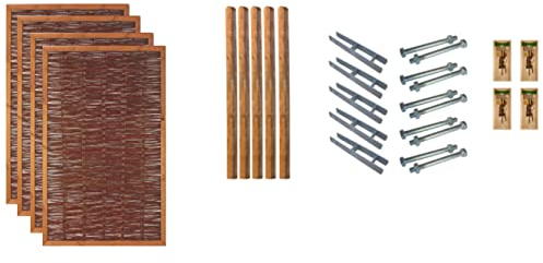 TETZNER & JENTZSCH Zäune Fresno 2 I Sichtschutz Zaun 120 x 180 cm Braun I Gartenzaun aus Holz für den Sichtschutz I Zaun aus Weidengeflecht I Holzzaun Komplettset mit Trennwand für den Windschutz