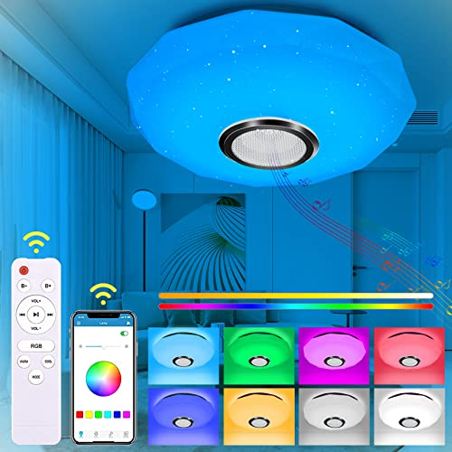 Plafón LED Bluetooth, 30W Lampara Techo con Mando a Distancia y Control APP, Temperatura de Color Regulable, Brillo Ajustable, Cambio de Color RGB, Apta Para Dormitorio, Habitación Infantil, Salón