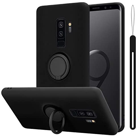 Cadorabo Hülle kompatibel mit Samsung Galaxy S9 Plus Schutzhülle TPU Silikon Case Liquid Design mit Ring Slim Kratzfest Liquidsilikon Microfaser Case Hülle für Galaxy S9 Plus in Schwarz
