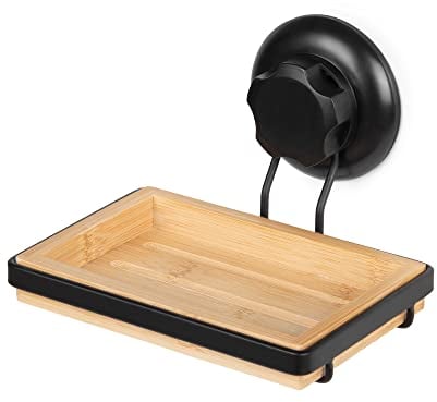 Compactor Bestlock Porte-Savon Mural Noir, Fixation par Ventouse, supporte jusqu'à 6 kg, Bambou et Fer poudré, 14,6 x 12,6 x H.10,5 cm, Noir/Brun, RAN10215 Taille Unique
