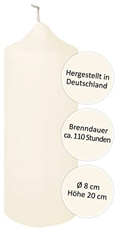FINK klassische Kerzen creme - für die Tischdeko Hochzeitsdekoration Geburtstagparty - festliche Tischdekoration - Höhe 20 D 8 cm - lange Brenndauer ca 110 Stunden