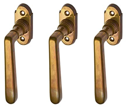 3 Antike Fenstergriffe | Große Fensteroliven klassisch historisch | Messing patiniert, Modell Alt Wien P - L - handgefertigt nach historischem Vorbild