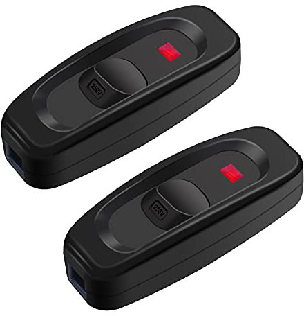 mxuteuk 2PCS Inline Apparecchio Interruttore Cavo Interruttore 10A 250V Cavo ON/OFF Interruttore a Bilanciere con Luce LED per Lampada da Tavolo Camera da Letto Lampada da Tavolo IT-GW320-BK