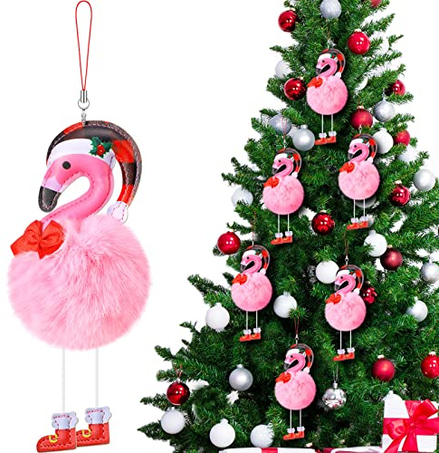 Amyhill 6 x rosa Flamingo-Ornamente in Weihnachtsmannmütze für Weihnachtsdekoration
