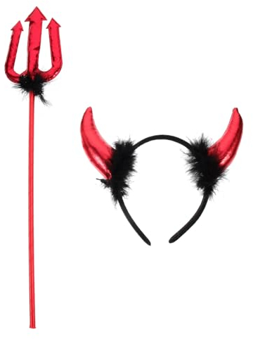 BESPORTBLE Halloween Devil Stirnband Und : Simulation Devil Horn Stirnband Trident Cosplay- Kostümzubehör Maskerade- Requisiten 1Set Black- Rot