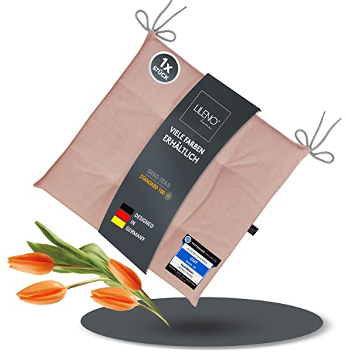 LILENO HOME 1er Set Stuhlkissen Malve (40x40x4,5 cm) - Sitzkissen für Gartenstuhl, Küche oder Esszimmerstuhl - UV-beständige Indoor u. Outdoor Stuhlauflage als Stuhl Kissen (Laura FUM)
