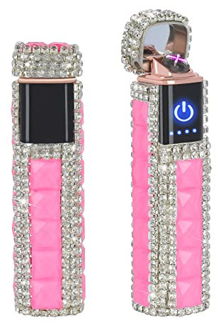 Briquet électrique à paillettes rechargeable par USB avec strass, parfait pour les filles et les femmes, rose rouge