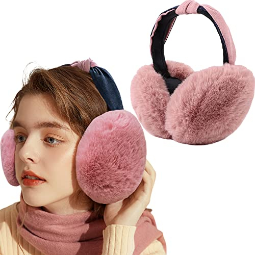 FSMILING Winter Ohrenwärmer Faltbare Verstellbarer Plüsch Ohrenschützer Rosa Earmuffs for Mädchen Damen Frauen