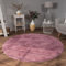Paco Home Teppich Wohnzimmer Kunstfell weich waschbar modern elegant pflegeleicht Felloptik Uni Seidenglanz flauschig Kurzflor, Grösse:200 cm Rund, Farbe:Lila Rosa