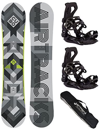 Airtracks Herren Snowboard Set Freeride Freestyle - Cubo Camber Snowboard Extra Wide 171 - Softbindung Master M - SB Bag