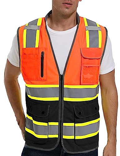 ArcRidge Gilet de sécurité réfléchissant pour homme et femme classe 2 haute visibilité bicolore bandes réfléchissantes, orange/noir, M