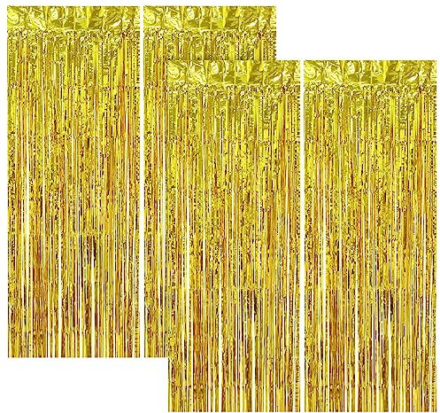 Cozlly Lametta Vorhang Gold, 4 Stück Lametta Vorhänge Gold Glitzer, Glitzervorhang Glitzer Vorhang Deko Party Vorhang, Tinsel Folie Vorhang Folienfransen Vorhang fur Party Deko Geburtstagsdeko 1 x 2m