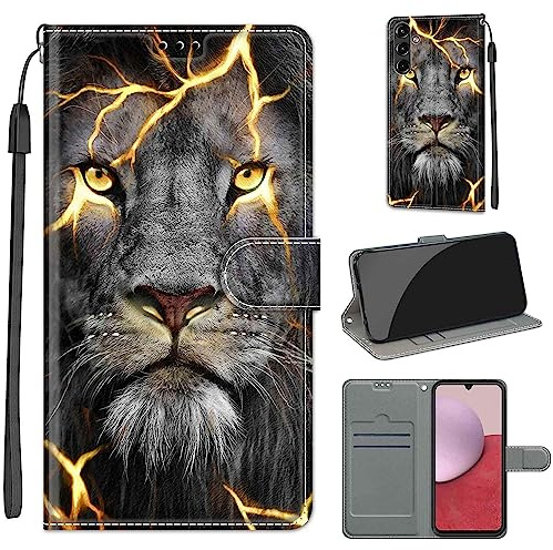TOMYOU PU Leather Wallet Case for Samsung Galaxy A14 5G/4G, Lion | Pouch Design, Book Flip Folio, Magnet Closure, Kickstand, Card Slots, Wrist Strap Lanyard, Pattern Style