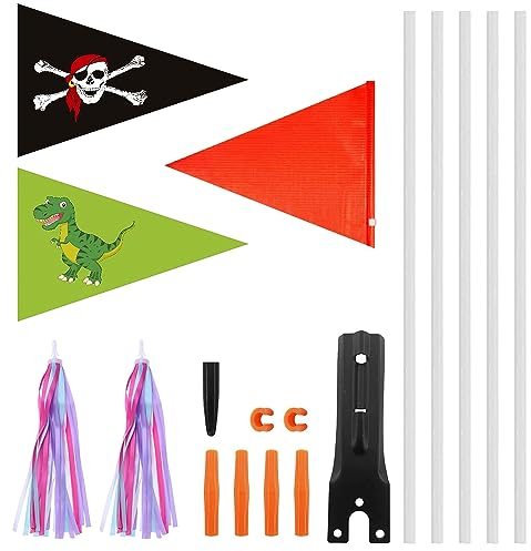 Leafs Fahrradwimpel 3 Stück Fahrradfahne für Kinder und 5 Weißen Fahnenmasten Verstellbare Fahne Fahrradanhänger mit 2 Bändern und Befestigungswinkel für Jungen Mädchen Radfahren