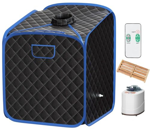 RELAX4LIFE Sauna à Vapeur Portable 2L 1000W, Cabine de Sauna Pliable à Domicile avec 9 Températures Ajustables, Tente de Spa avec Rouleau de Massage, Télécommande pour Détoxification (Noir)
