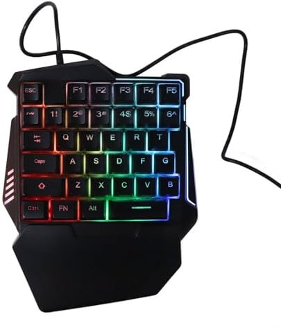 Cyrank One Handed Gaming Keyboard, 35 Keys Rgb Backlit Keyboard Mechanical Gaming Keyboard Mini Wired for Pc Gamer, Black