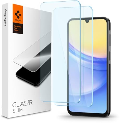 Spigen Glas.TR Slim Verre Trempé Compatible avec Samsung Galaxy A25 5G, Galaxy A15 5G, Galaxy A15, 2 Pièces, Résistant aux Rayures, 9H Protection écran