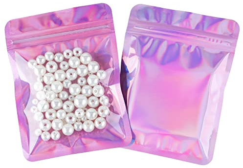 jijAcraft 9 x 12 CM Klein Mylar Beutel, Lila Rosa Zip Beutel Geschenk, 100 Stück Holografische Folienbeutel mit Verschluss, Mylar Druckverschlussbeutel mit Fenster für Schmuck, Geschenk