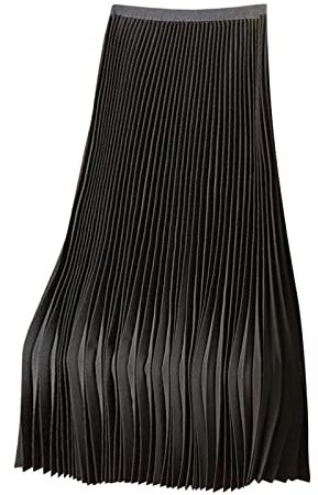 Generic Jupe Scintillante Grande Taille - Trapèze Plissée en Satin - Midi pour Fête, Soirée, Occasion Spéciale - Noir, 48
