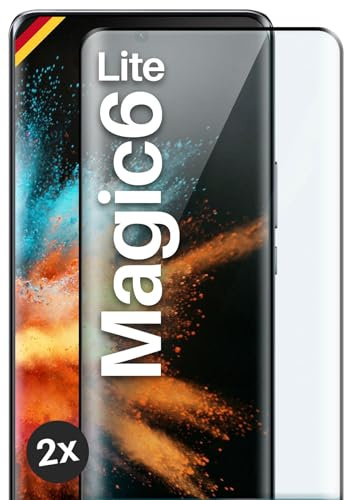moex CurveProtect für Honor Magic6 Lite Panzer Schutzglas, Full Screen Schutzfolie randlos, ganzer Bildschirm komplett abgedeckt, Panzerfolie Curved 3D Glas Folie, Schwarz 2 Stück