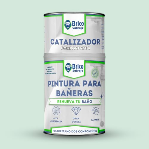 BRICOSALVAJE Vernice per vasca da bagno con finitura LUCIDA a due componenti 600+150 ml | facile applicazione | finitura ceramica (verde chiaro Crawford)