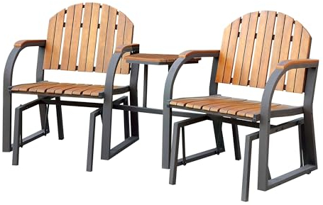 Greemotion Dwight 3-teiliges Schaukel-und Terrassen-Beistelltisch-Set, Lattenrost und Rückenlehne, Metallgestell für Garten, Hinterhof, Outdoor, Gusseisen Holz, Eiche und Schwarz, OneSize