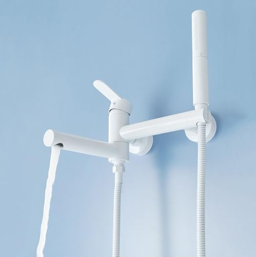 Robinet Mitigeur de Douche Mural 2 Trous Mitigeur de Baignoire Rotatif 90°,Blanc