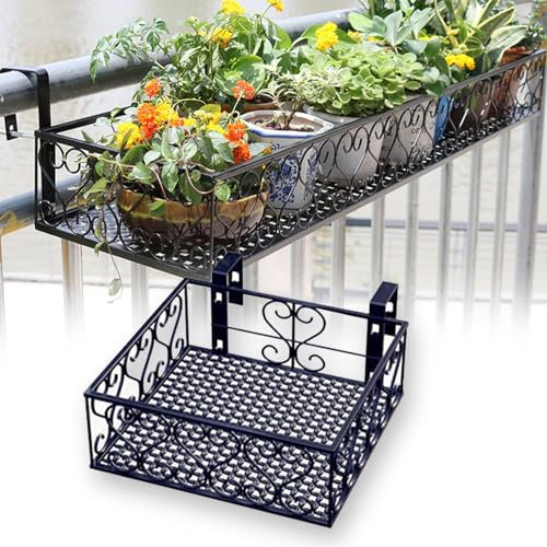Support Fleurs Rond Crochet Support Jardiniere Balcon Support Pot Métal Clôture Pot Plante Garde Corps Suspendu Clôture Étagère Décorative pour Garde-Corps, Noir (Size : 30 * 20 * 12cm)