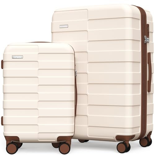 Vipbox Kofferset 2 Teilig Hartschale 55+75cm (3 Jahre VIP-Service) Erweiterbar Polycarbonat Leicht Ultra-Langlebige Trolley Handgepäck Reisekoffer mit Rollen und TSA Schloss, Elegantes Weiß