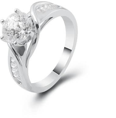 Wycian Ehering Damen Einzeln, Trauringe In Weißgold 14K Größe 53 (16.9) 2 Moissanit 2Ct Rundschliff Weiß Gravur Für Neujahr