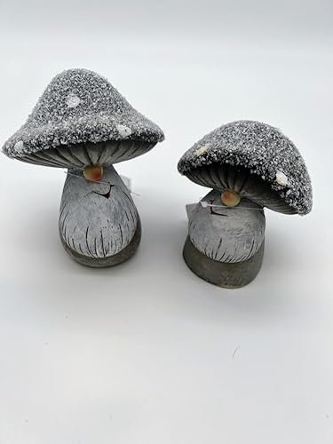 Generisch Wichtel Pilz 2er Set Grauer Pilzwichtel aus Poly, Tischdekoration,Höhe 14 cm