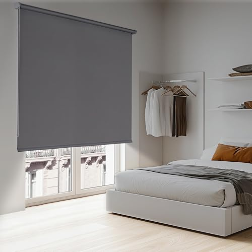Verdunklungsrollo für Innenbereich Fenster und Balkontür Blackout Rollo Thermorollo Montage mit Bohren an Wand oder Decke STORESDECO Verdunkelungsrollo Grau 140x180 cm Stoffbreite 136,5 cm