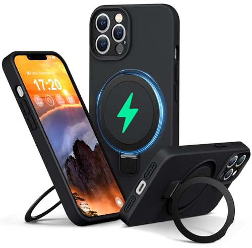 PuyaTeya Liquid Silicone Hülle für iPhone 11 pro MAX mit Magnetisch Ring Ständer, Upgraded Kameraschutz Mil-Grade Drop Shockproof Anti-Scratch Microfiber Lining Silikon hülle(Schwarz)