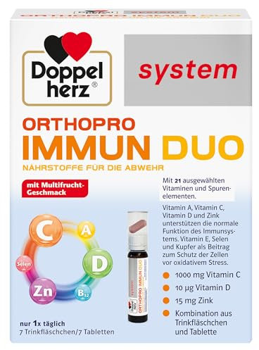 Doppelherz system ORTHOPRO IMMUN DUO - 21 Mikronährstoffe im DUO - u.a. Vitamin C für die normale Funktion des Immunsystems - 7 Trinkfläschchen + 7 Tabletten