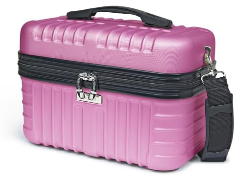 KINSTON Vanity Case Rigide à Bandoulière - Trousse de Toilette Voyage Cosmétiques - Rigide avec Poignet - Organisateur de Voyage - Boîte de Rangement - Grande capacité - Rose