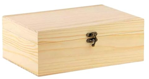 Decorative Wooden Storage Box with Lid and Metal Clasp, Natural Pine Wood, Keepsake Memory Box for Crafts and Gifts Unfinished for Photos, Jewelry, and Treasures – Durable Wood Organizer (21.5cm)
