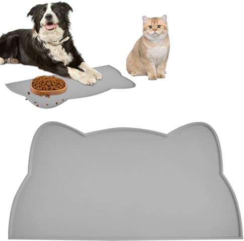 Cat Food Mat Cat Mats for Food Bowls Silicone Pet Feeding Mat Non Slip Dog Bowl Mat Cats Feeding Mat, Easy To Clean Waterproof Placemat Tray Cushion 44 * 25.5cm (Dark Grey)