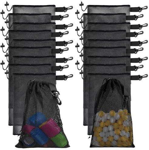 Riuog Kordelzugbeutel, Netzbeutel für Schwimmen, Sport, Tauchen, Outdoor-Aktivitäten, Spielzeug, Nylon-Aufbewahrungstasche mit Kordelzug und Clips, Schwarz, Schwarz , 20*30cm