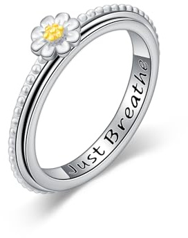 HUKKUN Fidget Ring Damen Silber 925 Rosenblüten/Schildkröten/Gänseblümchen Drehring Rosenkranz Fidget Schmuck Geschenke