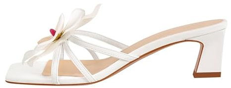 blingqueen Orchid Heels for Women Slip On Block Heels with Flowers Floral Open Toe Heeled Mules Chunky Slide Sandals Square Toe Thong Sandals White Strappy Orchid Pole Dance Shoes Size 9