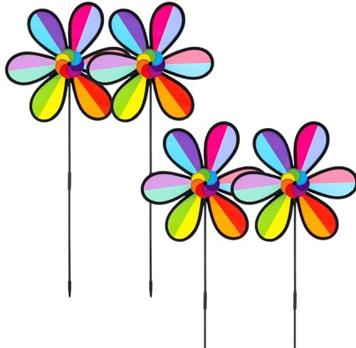 Wind Spinner, Set Of 4 Colorful Garden Rotating Windmill, Weather-Resistant, Outdoor Decorations For Patio Lawn Terrace Porch Courtyard