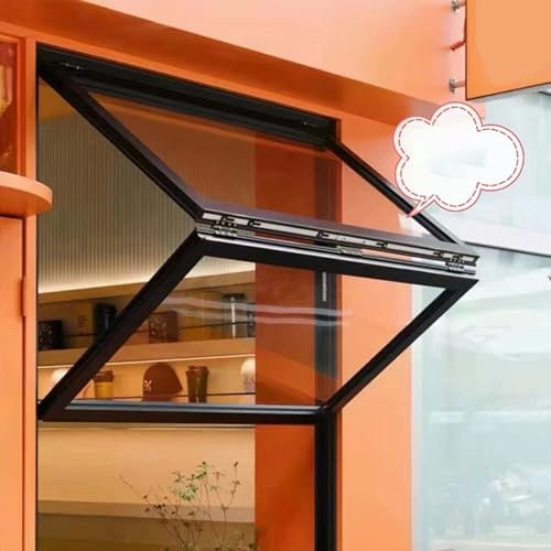 Ventana plegable de aluminio con vidrio reforzado y mango de bloqueo para camiones de alimentos, color negro, 80 x 120 cm, perfecta para uso comercial y mayor seguridad