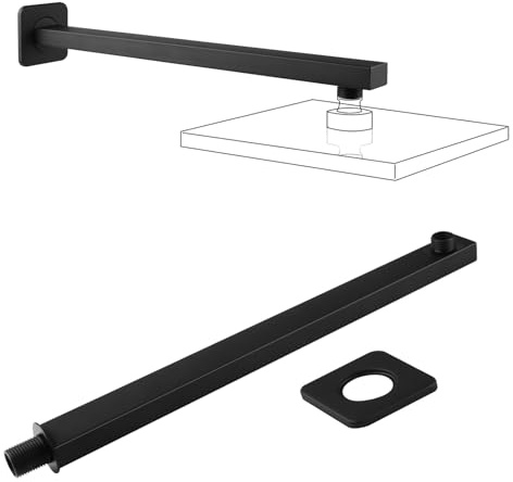 NAKIHOUSE Brausearm, 30cm Edelstahl Quadratisch Wandarm | Duscharm für Regenduschkopf Wandmontage (Nein Enthalten Duschkopf）, Schwarz Duscharm