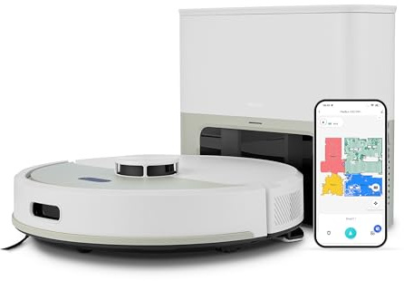 MEDION Saugroboter mit Absaugstation und Wischfunktion X22 SW+ (Lasernavigation, Starke 5000Pa Saugkraft, 2in1 Roboterstaubsauger, präzise Kartenerstellung, Go & No Go Bereiche, mehrere Etagen) grau