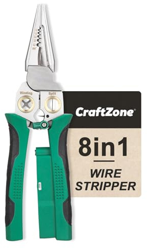 8 in 1 Wire Stripper with Voltage Tester, Multi-function Electric Wire Stripping Tool for Cutting and Pulling Pliers, Electrical Pliers for Wire Cutting Stripping Crimping Repair Tool (Green-Black)