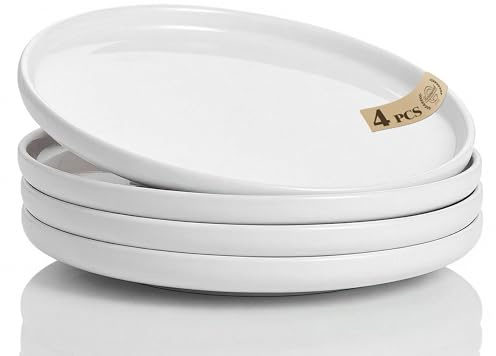 keramwerk White Dinner Plates Set of 4,Ceramic Dining Plates 10 inch,Large Salad Plate,Stoneware Kitchen Plate for Pizza,Steak,Scratch Resistant,Microwave and Dishwasher Safe