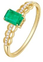 Mesnt 9K Yellow Gold Ring for Women Hollow with Rectangle Emerald and Diamond, Size L 1/2