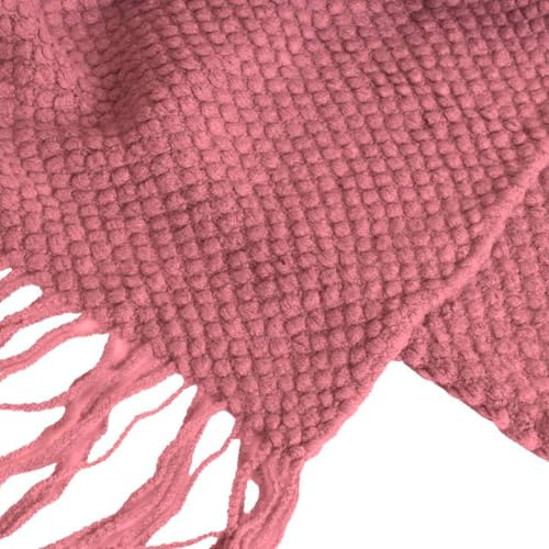SACASA Couverture Plaid Rose Framboise Texturée Frangée 180x220 cm - Confort & Style pour Canapé ou Lit