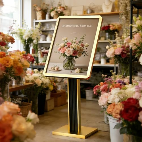 Giuggiolared Porte Affiche sur Pied Réglable, Présentoir Métallique, Supports de Signalisation pour Menu, Publicité, Signalisation, Magasin et Bureau Gold-50 * 70cm